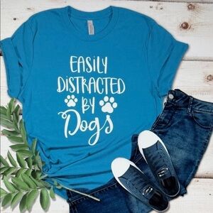 Easily Distracted by Dogs Blue T-Shirt